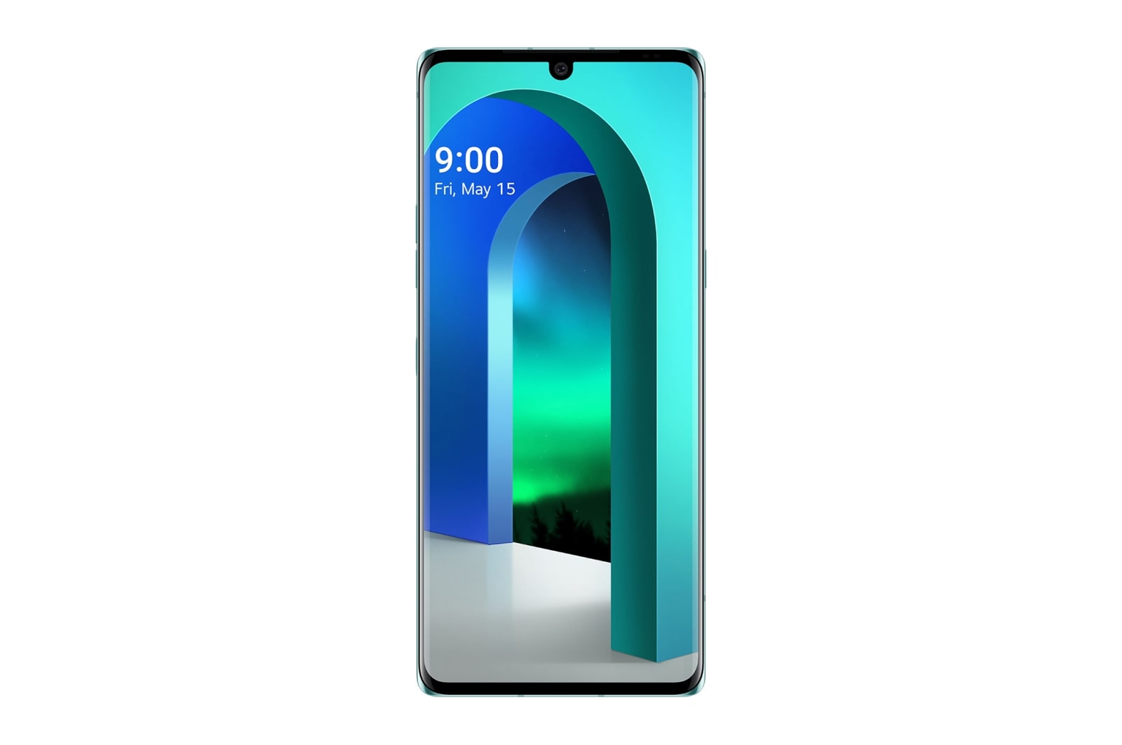 Vooraanzicht van LG Velvet LG Velvet Aurora Green