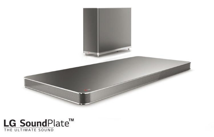 Vooraanzicht van 4.1ch Soundplate | 320W audio vermogen | Draadloze Subwoofer | LG&#39;s Aero-duct | Eenvoudige installatie | Draadloze audiostreaming mogelijk via Bluetooth® | Cinema mode switching LAP440 Soundplate