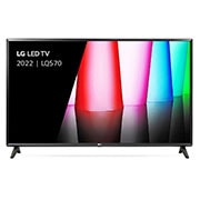 Een vooraanzicht van de LG Full HD TV met infill-afbeelding en productlogo op
