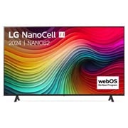 Vooraanzicht van LG NanoCell TV, NANO81 met tekst van LG NanoCell, 2024, en webOS Re:New Program-logo op het scherm