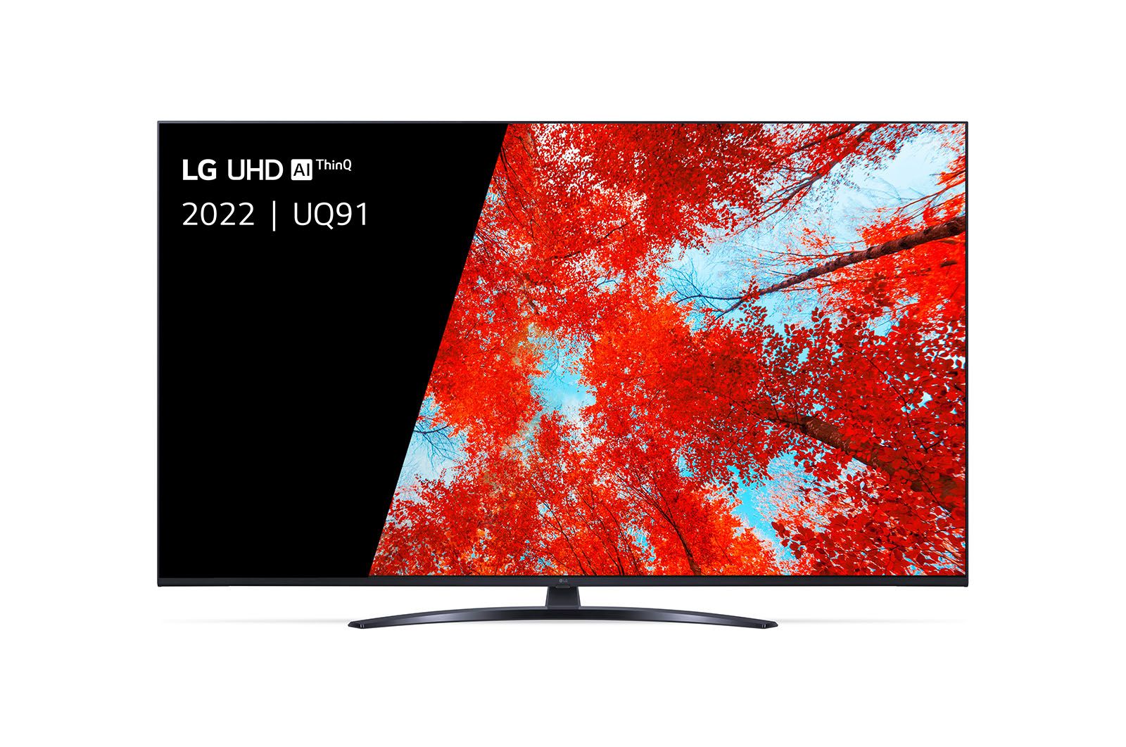 Een vooraanzicht van de LG Full HD TV met infill-afbeelding en productlogo op