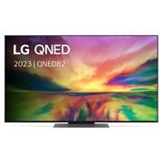 Een vooraanzicht van de LG QNED TV met invulbeeld en productlogo op