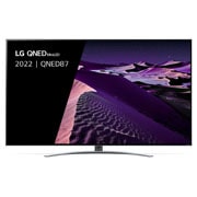 Een vooraanzicht van de LG QNED TV met invulbeeld en productlogo op