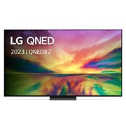 Een vooraanzicht van de LG QNED TV met invulbeeld en productlogo op