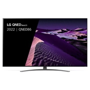 Een vooraanzicht van de LG QNED TV met invulbeeld en productlogo op