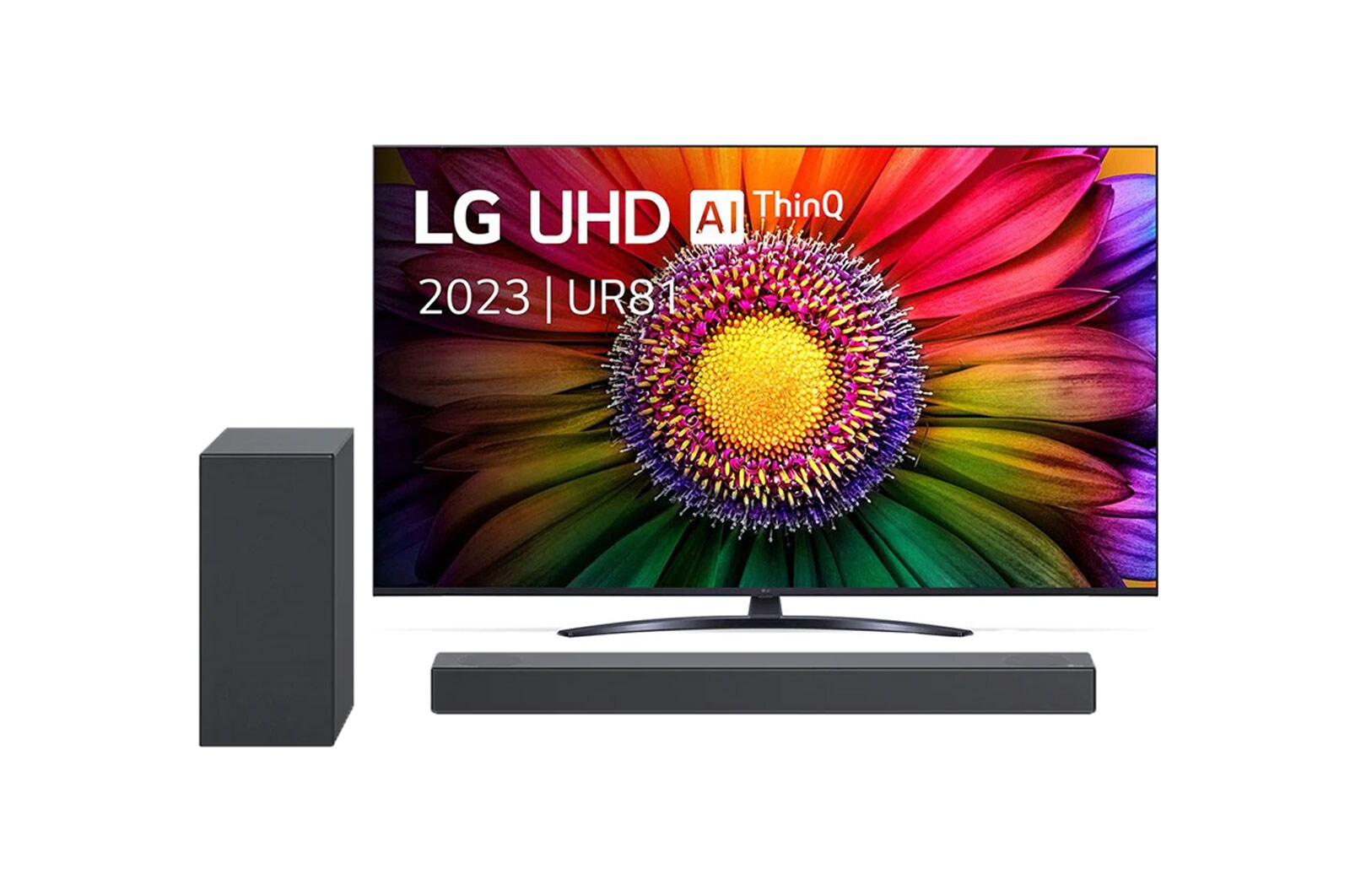 Vooraanzicht van LG UHD UR81 75 inch 4K Smart TV &amp; DS75Q soundbar 75UR81006LJ.DS75Q
