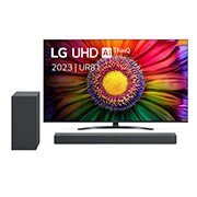 Vooraanzicht van LG UHD UR81 75 inch 4K Smart TV &amp; DS75Q soundbar 75UR81006LJ.DS75Q