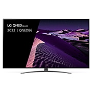 Een vooraanzicht van de LG QNED TV met invulbeeld en productlogo op