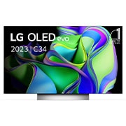Vooraanzicht met LG OLED evo en 10 jaar nr. 1 OLED-embleem op het scherm.