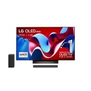 Vooraanzicht van 48 Inch LG OLED evo C4 4K Smart TV OLED48C4 &amp; DS60Q 2.1 channel Soundbar OLED48C46LA.DS60Q