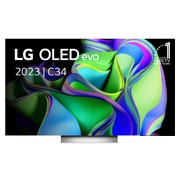 Vooraanzicht met LG OLED evo en 10 jaar nr. 1 OLED-embleem op het scherm.