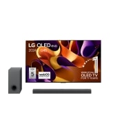 Vooraanzicht van 55 Inch LG OLED evo G4 4K Smart TV OLED55G4 &amp; DS80QY 3.1.3 channel soundbar OLED55G45LW.DS80QY