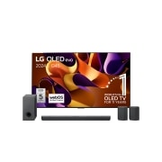Vooraanzicht van 65 Inch LG OLED evo G4 4K Smart TV OLED65G4 &amp; DS95QR 9.1.5 channel soundbar OLED65G45LW.DS95QR