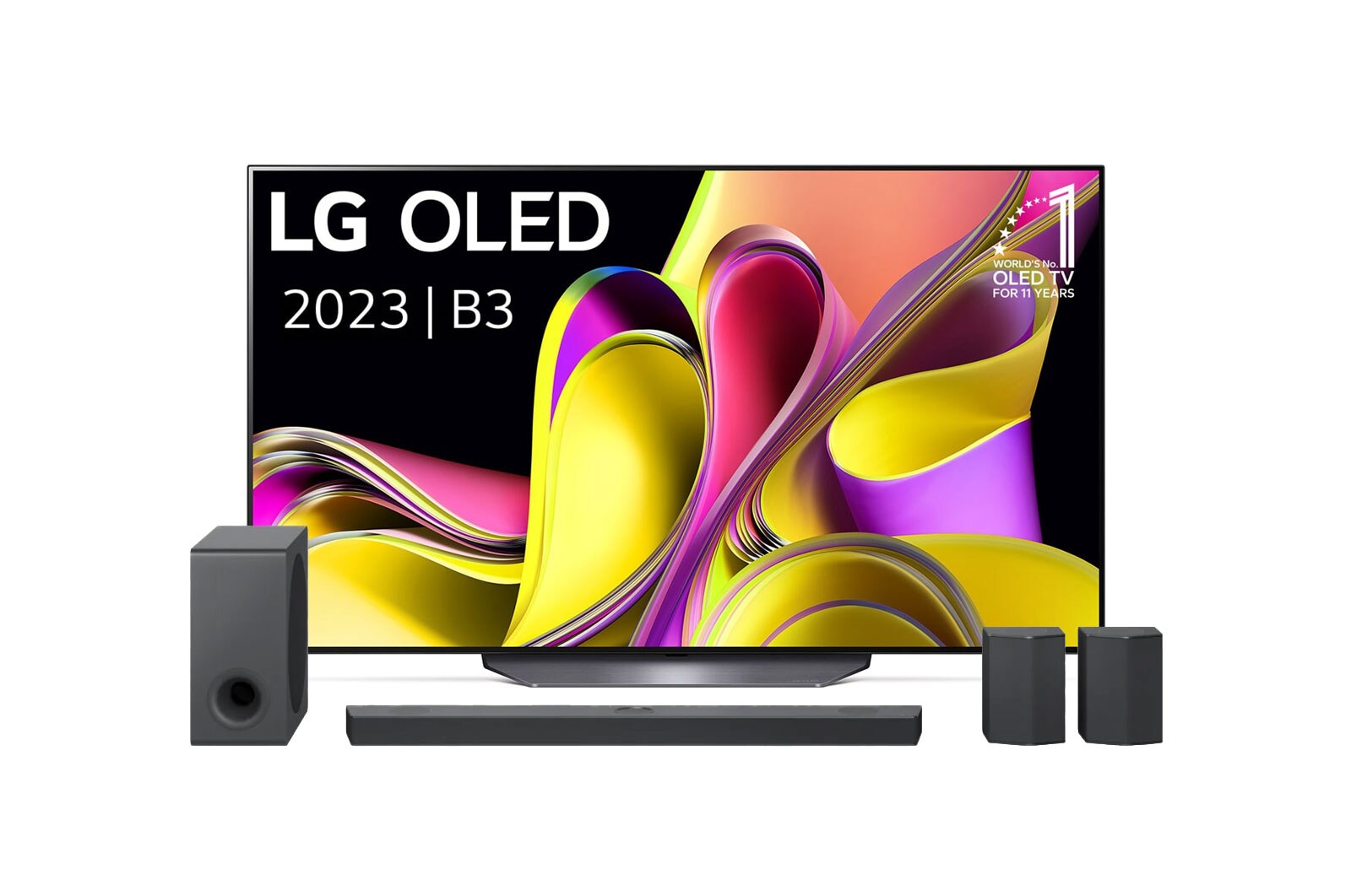 Vooraanzicht van OLED77B36LA 77 Inch OLED TV + DS95QR soundbar OLED77B36LA.DS95QR