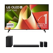 Vooraanzicht van 77 Inch LG OLED AI B4 4K Smart TV &amp; DS70TR 5.1.1 kanaals OLED77B4ELA.DS70TR