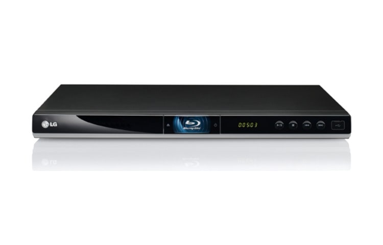 Vooraanzicht van Blu-Ray speler met HDMI, USB2.0 aansluiting, Simplink en 1080p (Full HD) upscaling voor DVD&#39;s. BD350