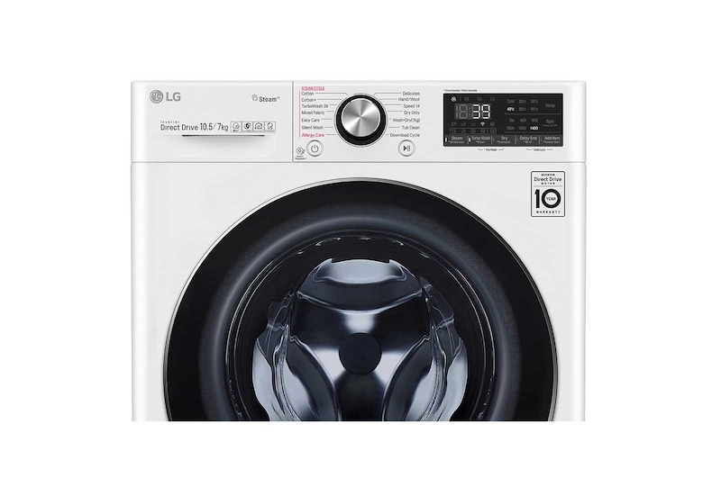 LG TurboWash™ 39 - Perfect schoon in 39 minuten | Slimme AI DD™ motor herkent je kleding | E | 10.5 kg wassen/7 kg drogen  | Hygiënisch wassen met stoom, F4DV910H2E