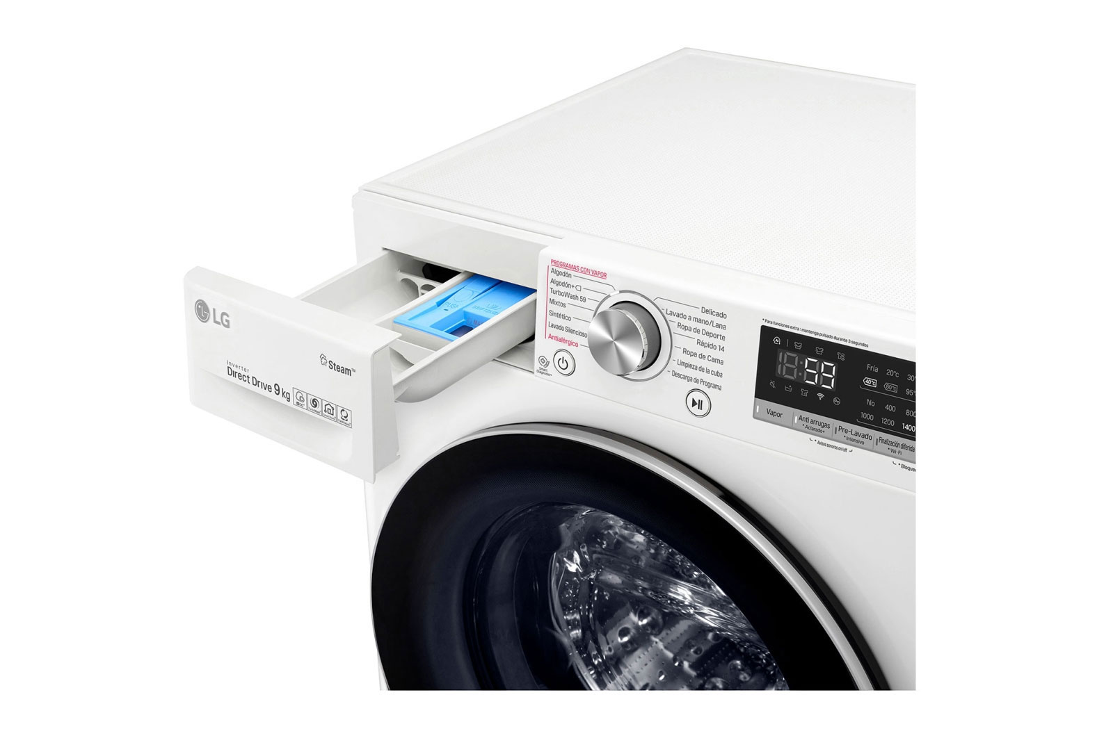 LG Slimme AI DD™ motor herkent je kleding | B | 9 kg | TurboWash™ 59 | Hygiënisch wassen met stoom, F4V709P1E