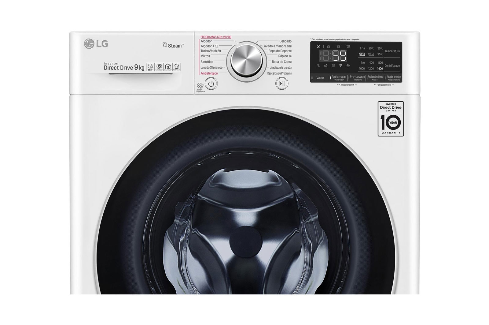 LG Slimme AI DD™ motor herkent je kleding | B | 9 kg | TurboWash™ 59 | Hygiënisch wassen met stoom, F4V709P1E