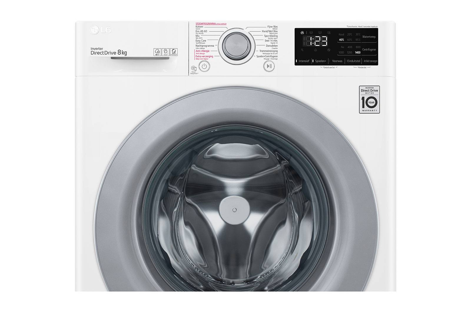 LG Slimme AI DD™ motor herkent je kleding | B | 8 kg | Hygiënisch wassen met stoom | Beste zorg met 6 Motion, F4WV308S4B