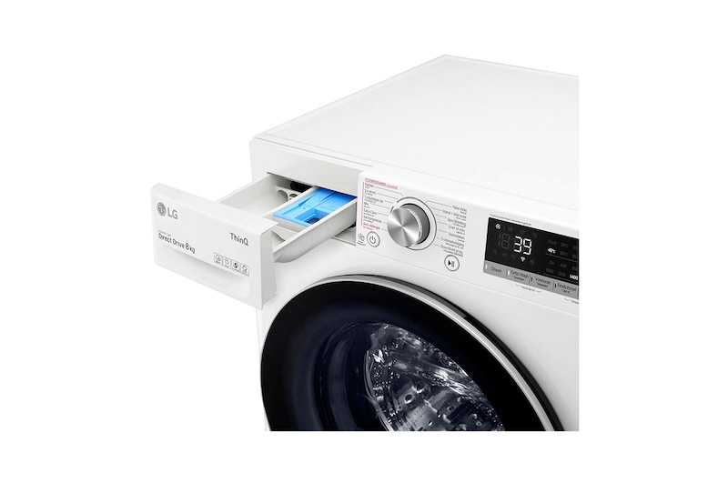 LG Slimme AI DD™ motor herkent je kleding | A | 8 kg | TurboWash™ 39 - Perfect schoon in 39 minuten | Hygiënisch wassen met stoom, F4WV708S1E