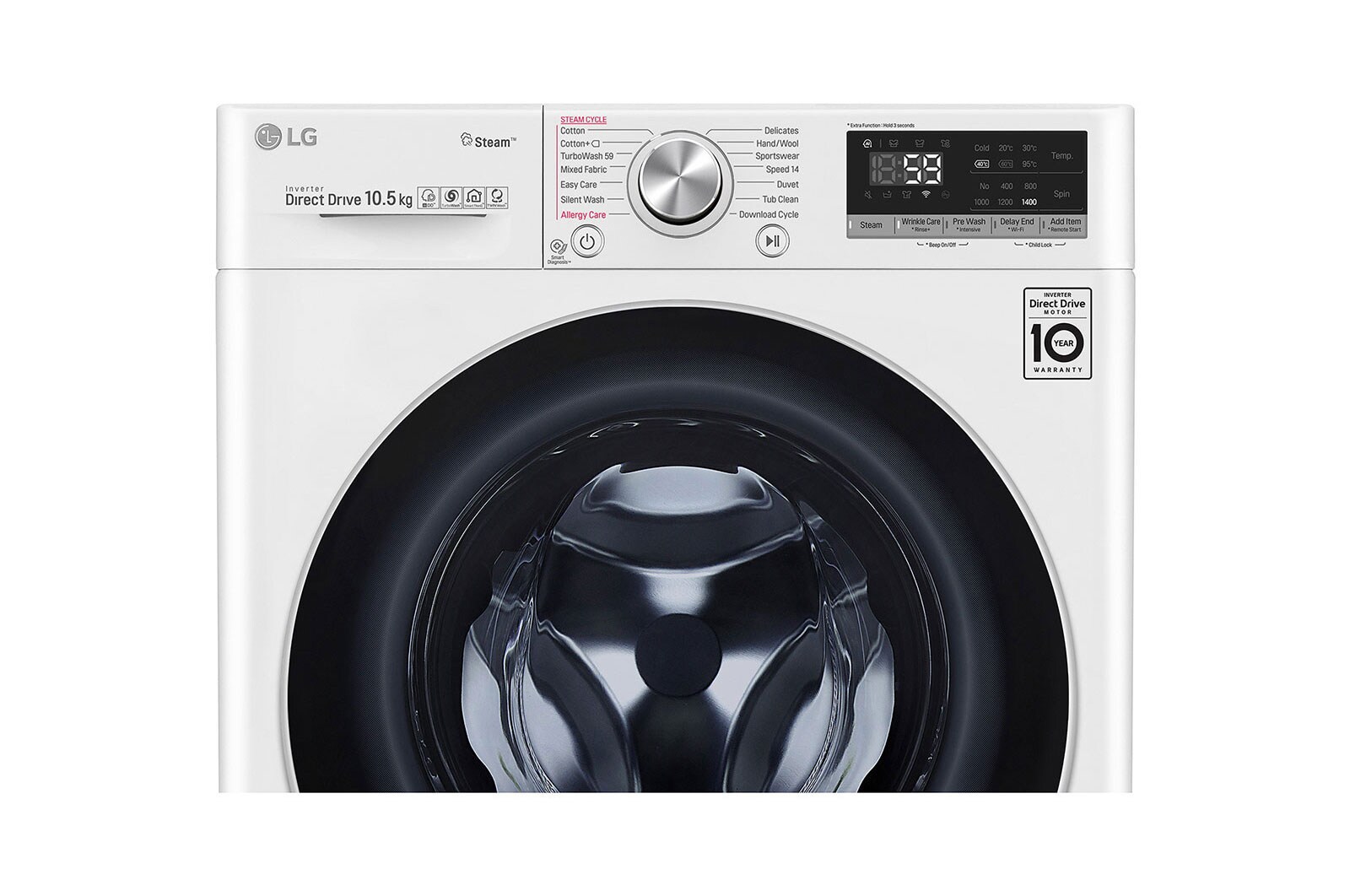 LG TurboWash™ 39 - Perfect schoon in 39 minuten | Slimme AI DD™ motor herkent je kleding | A | 10.5 kg | Minder strijken door stoom, F6WV910P2E