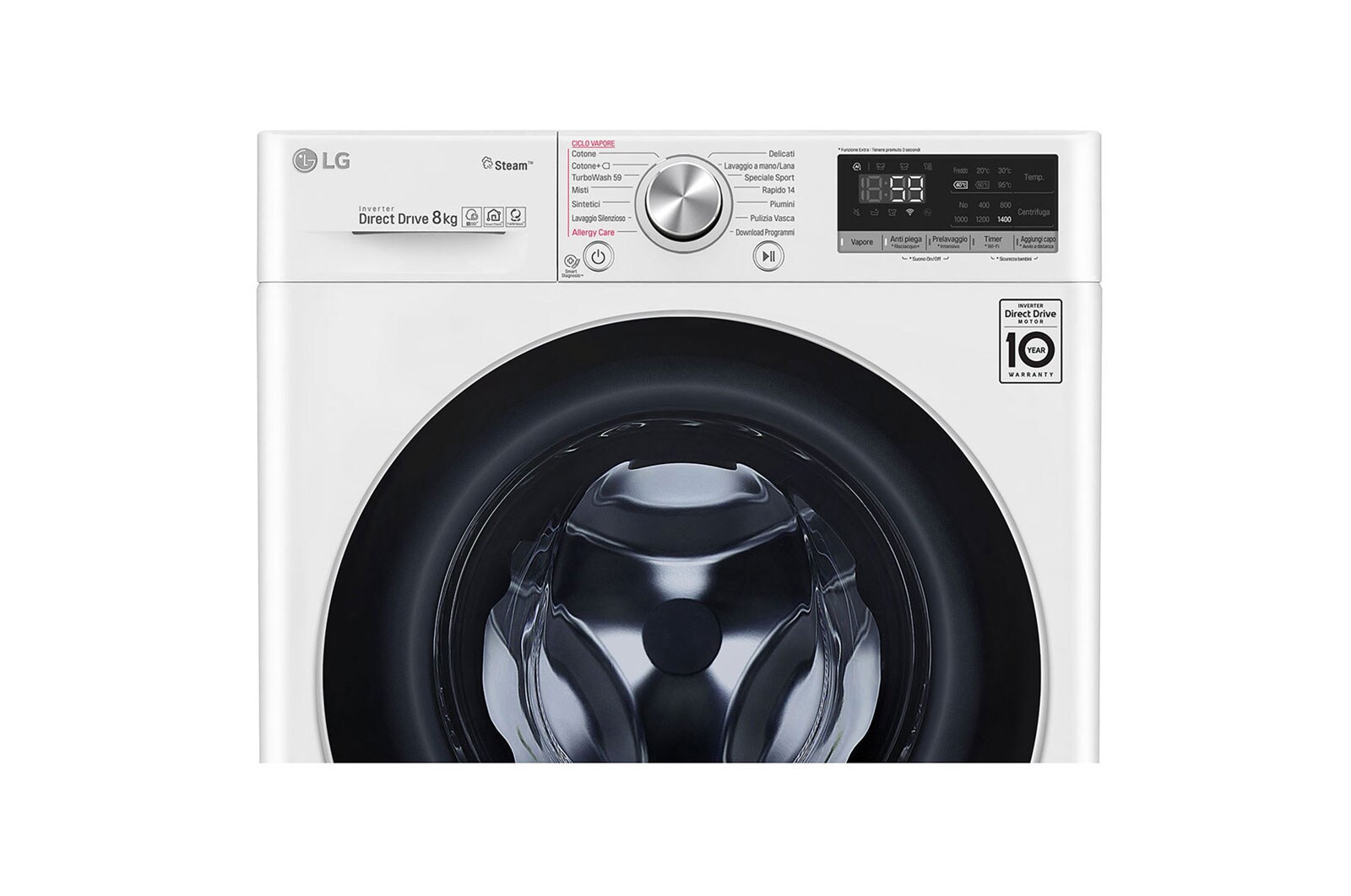 LG Slimme AI DD™ motor herkent je kleding | C | 8 kg | TurboWash™ 59 – Perfect schoon in 59 minuten | Hygiënisch wassen met stoom, GC3V508S1