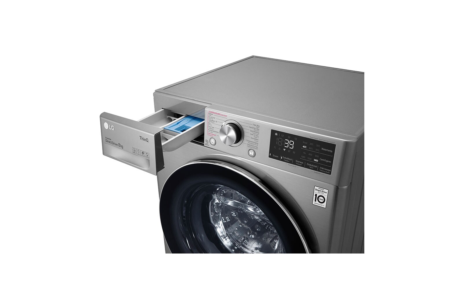 LG Slimme AI DD™ motor herkent je kleding | A | 8 kg | TurboWash™ 39 - Perfect schoon in 39 minuten | Hygiënisch wassen met stoom, GC3V708S2T