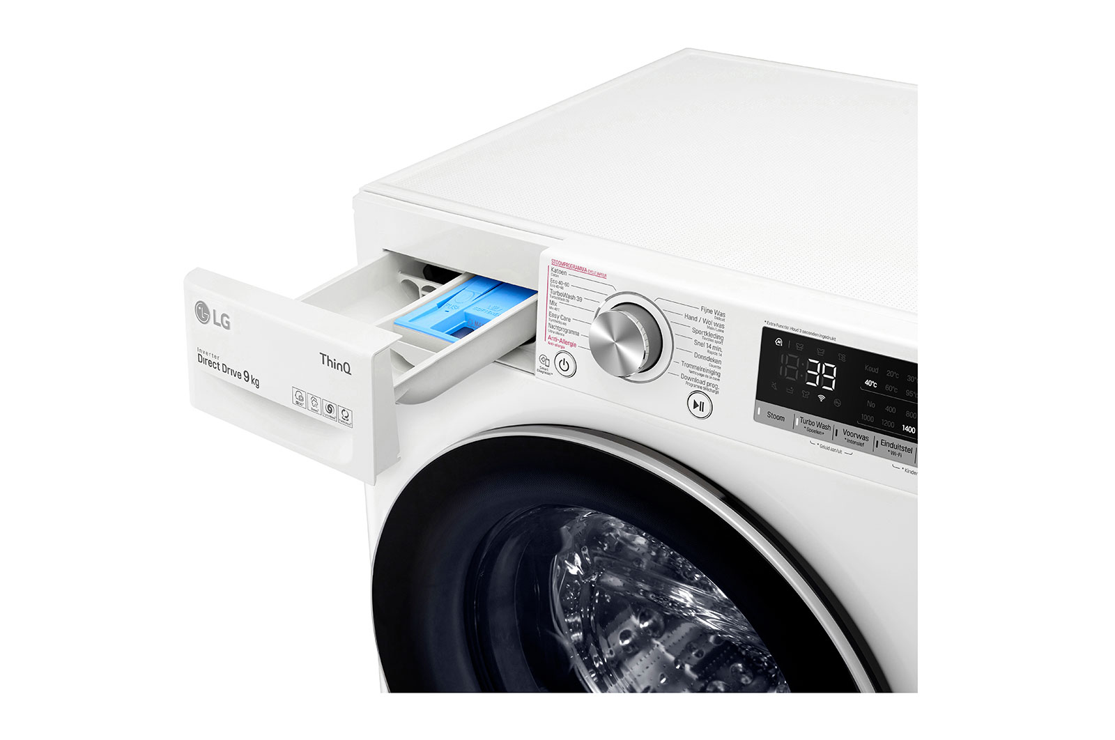 LG Slimme AI DD™ motor herkent je kleding | A | 9 kg | TurboWash™ 39 - Perfect schoon in 39 minuten | Hygiënisch wassen met stoom, GC3V709S1