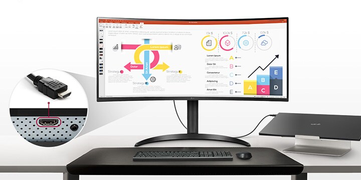 Dankzij de HDMI-ingang is de LG 34CR651N beschikbaar als monitor door verbinding te maken met een desktop of laptop met een HDMI-kabel.