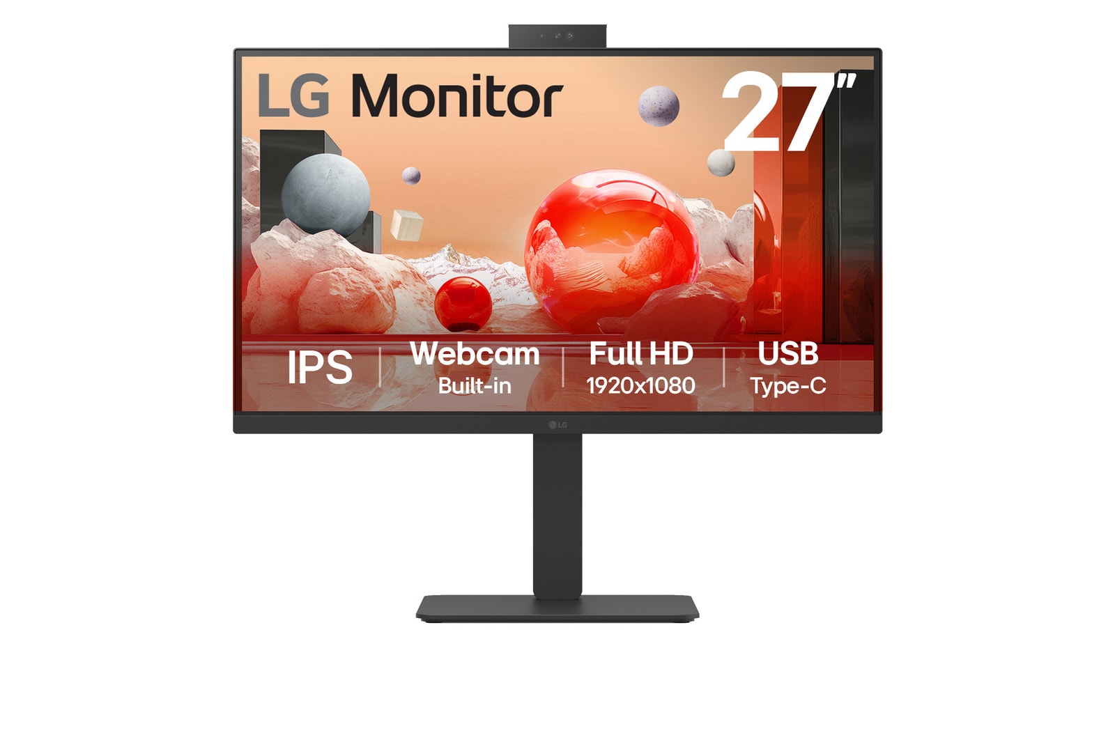 Vooraanzicht van 27” Full HD IPS Monitor with Built-in FHD webcam and USB Type-C™ 27BA850-B