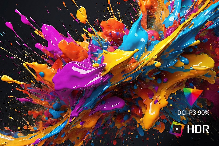 Het toont een astronaut en een kleurrijk abstract beeld met levendige 4K UHD-kleuren.