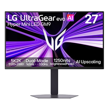 Vooraanzicht van 27-inch UltraGear evo GM9, Hyper Mini LED 5K Gaming Monitor 27GM950B-B