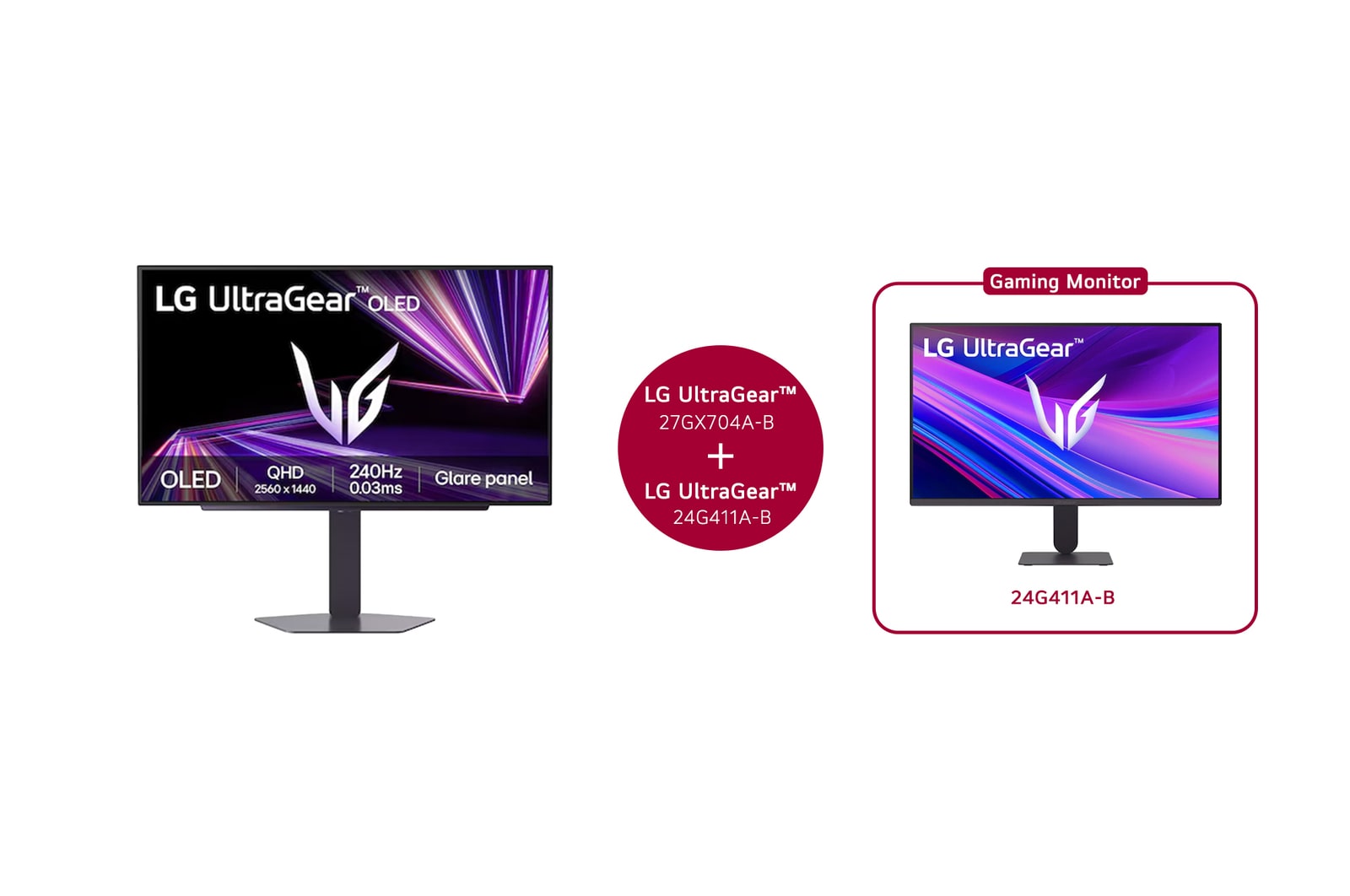 LG UltraGear™ GX7 27-inch Gaming Monitor & 24" UltraGear Gaming Monitor, 27GX704A.24G411A