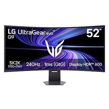 Vooraanzicht van 52‑inch UltraGear evo G9, ’s Werelds grootste 5K2K 240Hz gaming monitor 52G930B-B