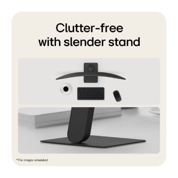 LG UltraWide Curved monitor with slim stand design minimizing desk space and supporting clean workspace setup.