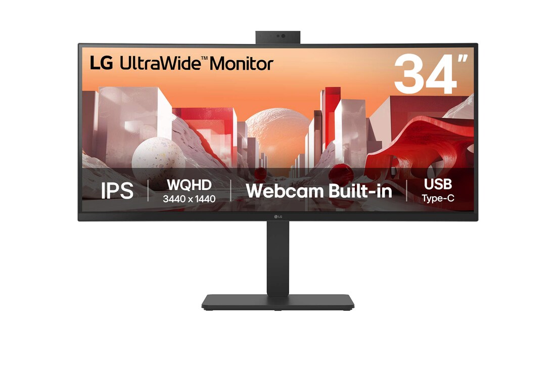 LG 34" LG UltraWide QHD Curved IPS Monitor met Built-in FHD webcam en USB Type-C™, 34BA85QE-B