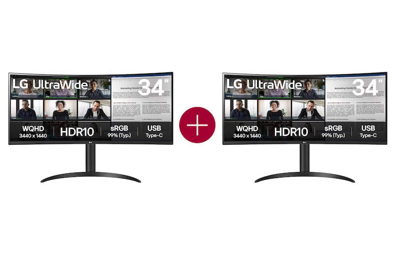 Vooraanzicht van 34" LG UltraWide QHD Curved monitor met USB Type-C™ 34WR55QK-B.34WR001