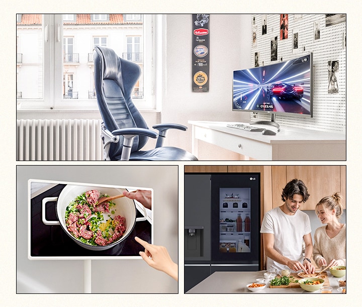 Drie panelen met LG-apparaten.