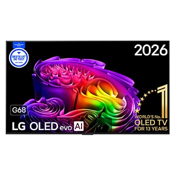 Vooraanzicht van 55 inch LG OLED evo AI G6 4K Smart TV 2026 OLED55G68LW