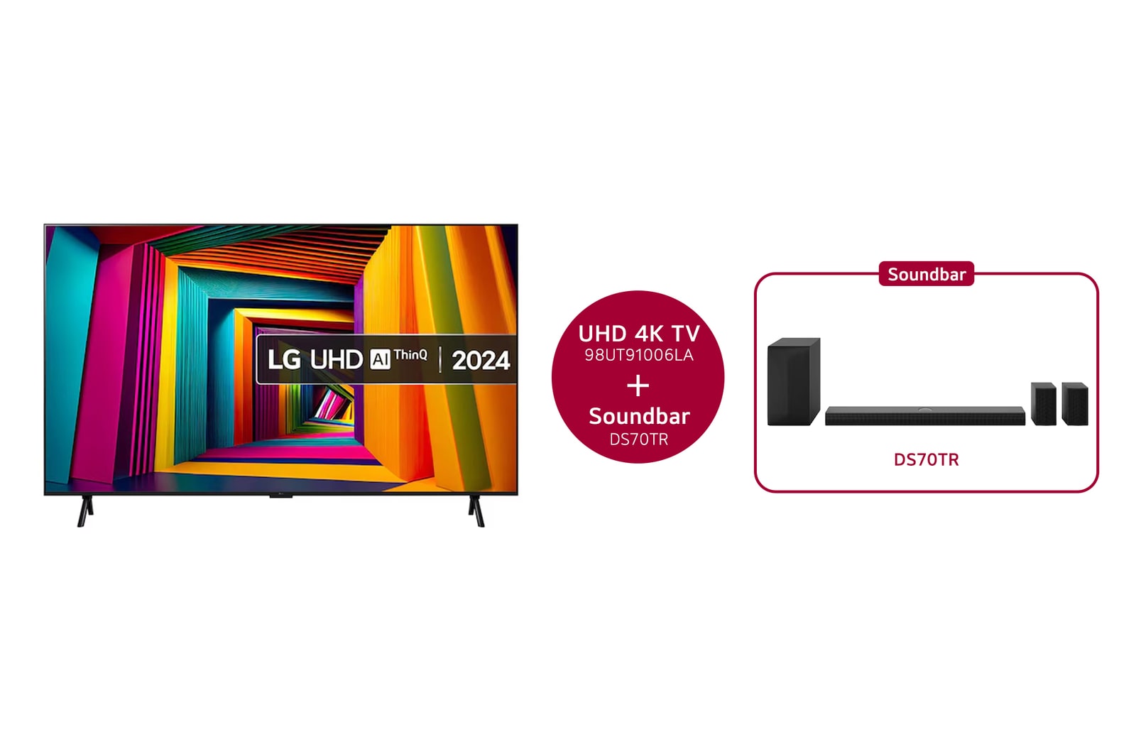 LG 98 Inch LG UHD AI UT90 4K Smart TV 2024 & DS70TR 5.1.1-kanaals, 98UT91006LA.DS70TR