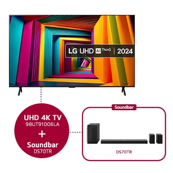 LG 98 Inch LG UHD AI UT90 4K Smart TV 2024 & DS70TR 5.1.1-kanaals, 98UT91006LA.DS70TR