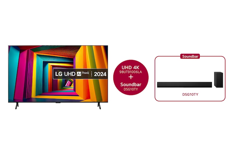 LG 98 Inch LG UHD AI UT90 4K Smart TV 2024 & DSG10TY 3.1 kanaal , 98UT91006LA.DSG10TY