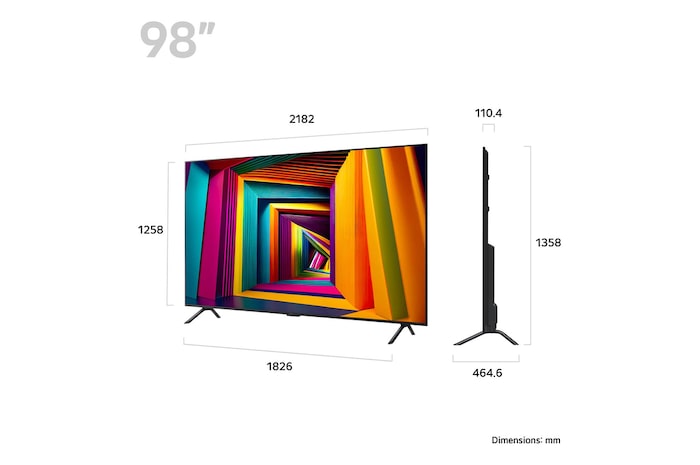 Slightly-angled left-facing side view of LG UHD TV, UT90