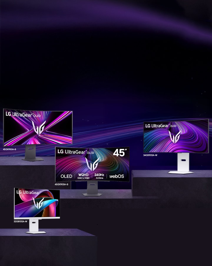 LG UltraGear Werbung für den weltweit ersten 5K2K OLED-Gaming-Monitor, 10 % Rabatt vom 28. April bis 14. Mai. Modelle 32G810SA und 45GX950 abgebildet.