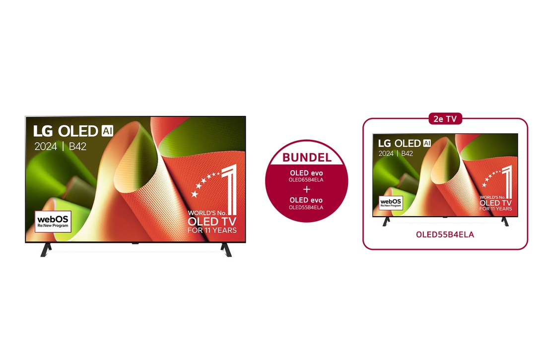 LG 65 Inch LG OLED AI B4 4K Smart TV + 55 Inch LG OLED AI B4 4K Smart TV, OLED65B4ELA.55B4