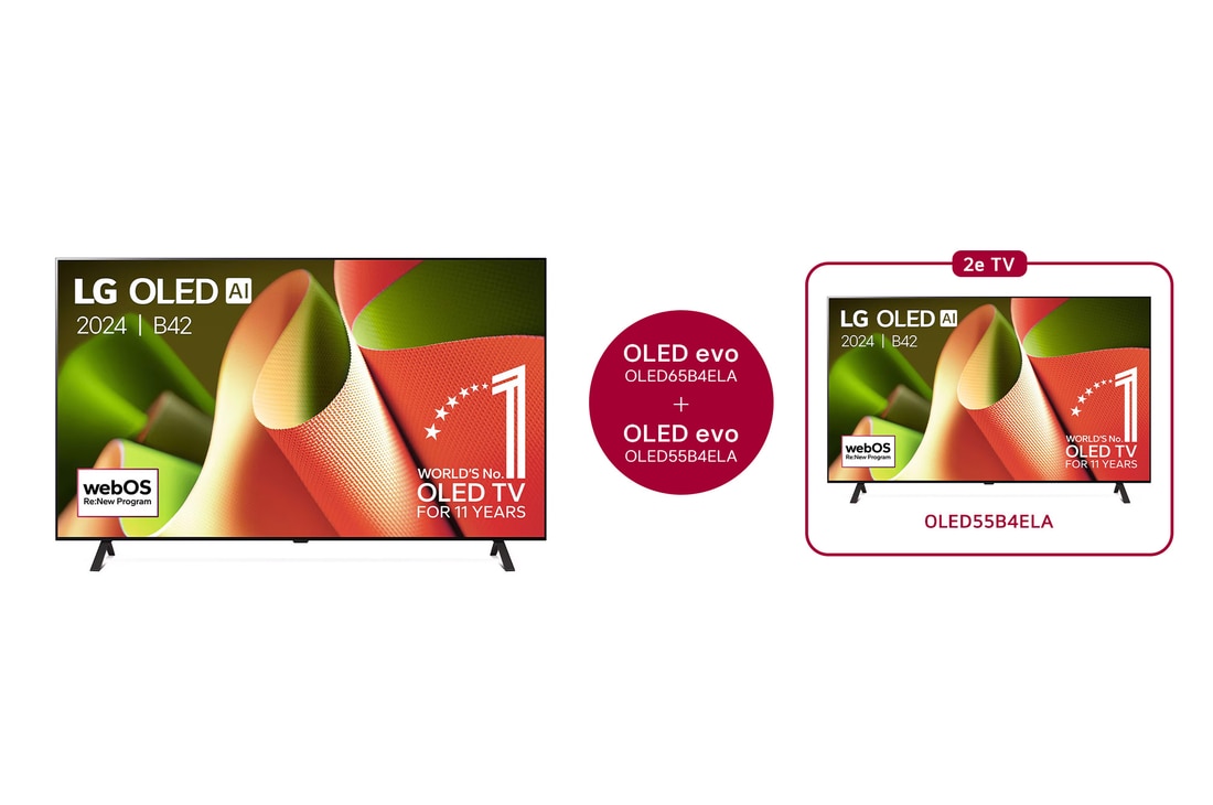 LG 65 Inch LG OLED AI B4 4K Smart TV + 55 Inch LG OLED AI B4 4K Smart TV, OLED65B4ELA.55B4