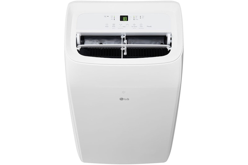 Front view with air outlet open detail of LG Mobiele Airconditioner