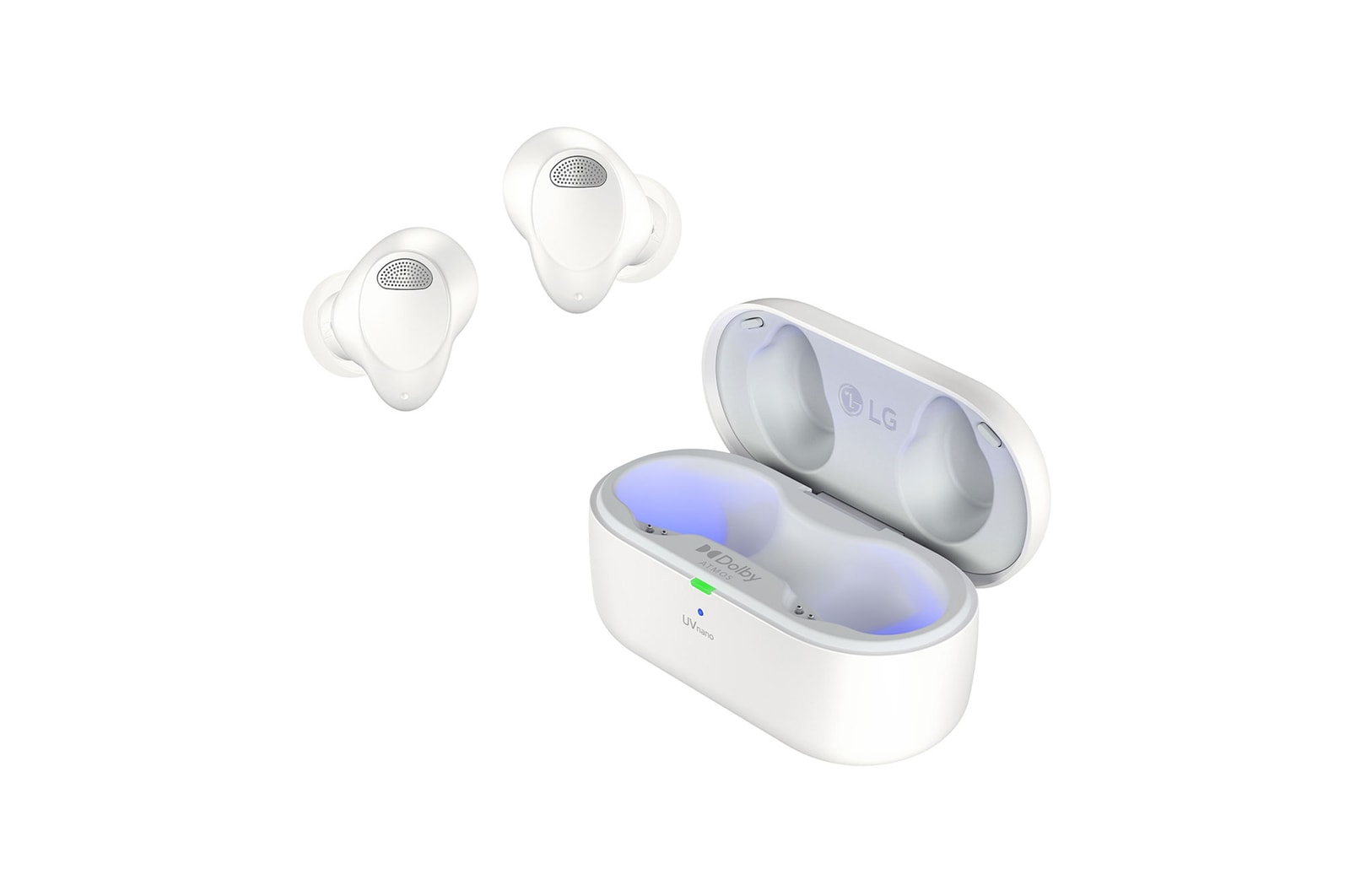 Vooraanzicht van LG TONE Free T90S - Dolby Atmos draadloze Bluetooth Earbuds met Plug &amp; Wireless verbinding TONE-T90S-White