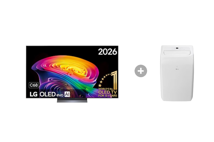 LG 65 inch LG OLED evo AI C6 4K Smart TV + Mobiele Airconditioner, OLED65C68LA.TF09TWS